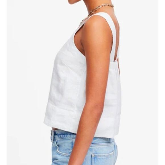 Madewell Contrast-Stitch Squareneck Top in 100% Linen Size M NWT - Picture 8 of 8